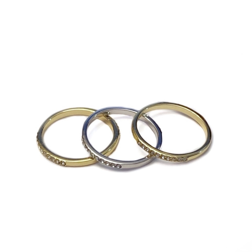 Covet Stacking Rjng Set Pave Rhinestone Bands Gold and Silver Size 7 - Picture 3 of 6